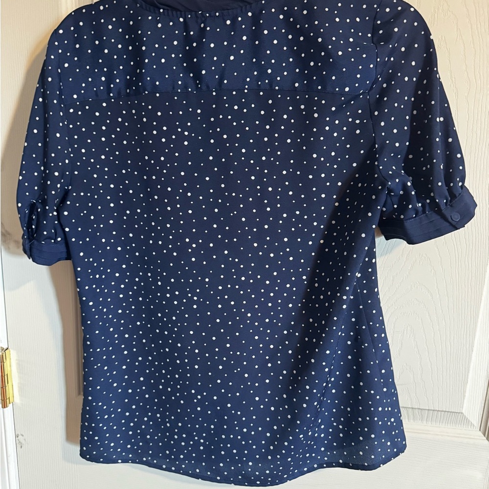 Jason Wu Navy Blue Polka Dot tie-neck blouse small - Picture 4 of 6